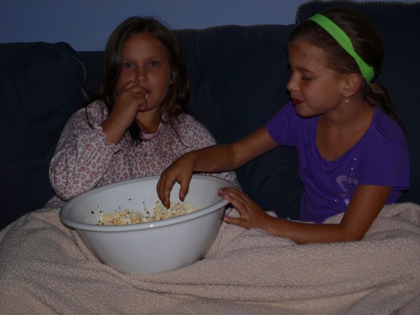 eating popcorn