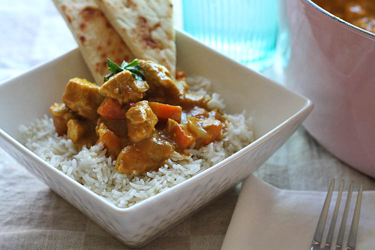 Pub Style Chicken Curry served with rice and naan