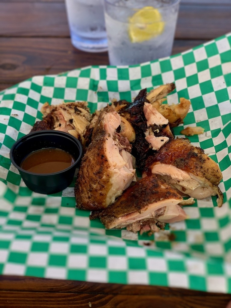 Jerk chicken from a jerk hut at Sandals Montego Bay