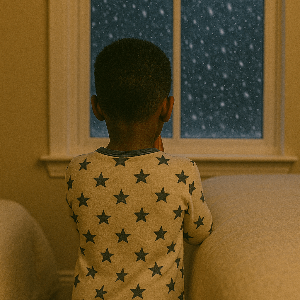 Child praying for a snow day