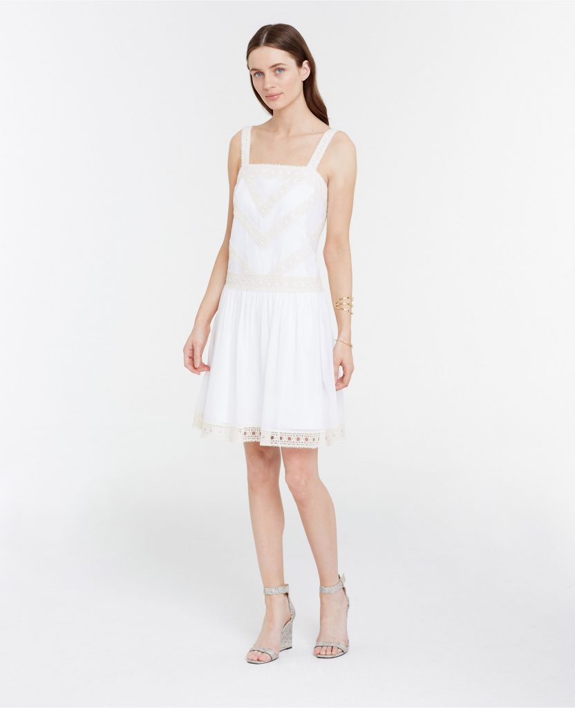 what to wear to a white party, white-party-ann-taylor-embroidered-drop-waist-dress