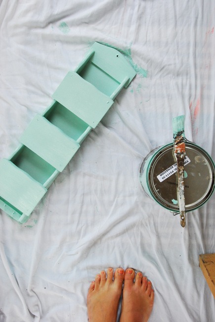 thrift store DIY - mint green mail holder