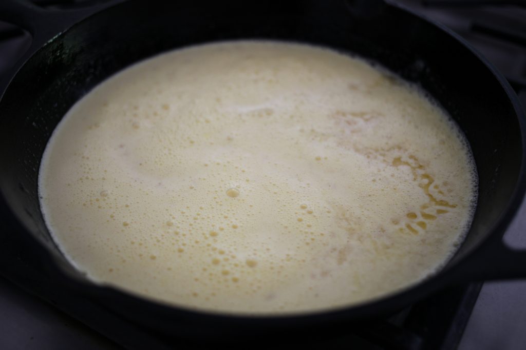 Dutch Baby Batter in cast iron skillet
