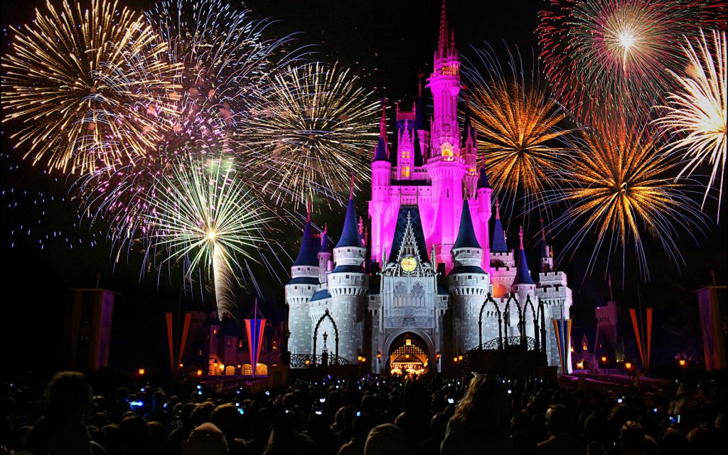 Magic Kingdom castle with fireworks