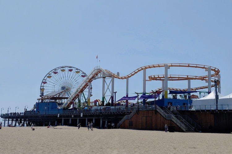 red eye out of lax, santa monica beach, santa monica pier