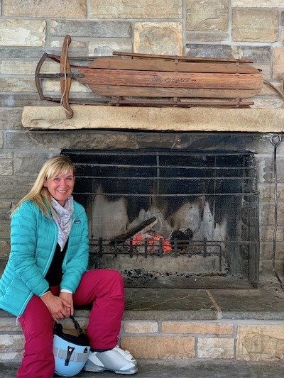 Warming up by the fire at Titus Mountain