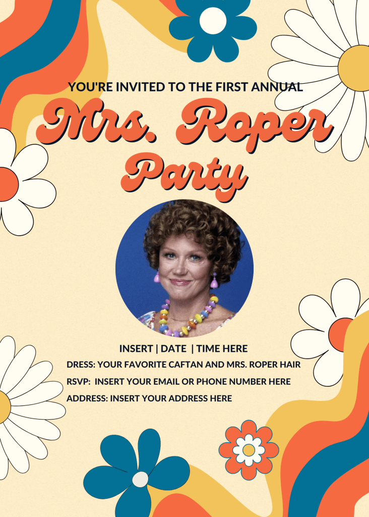 Retro groovy invite for Mrs. Roper Romp