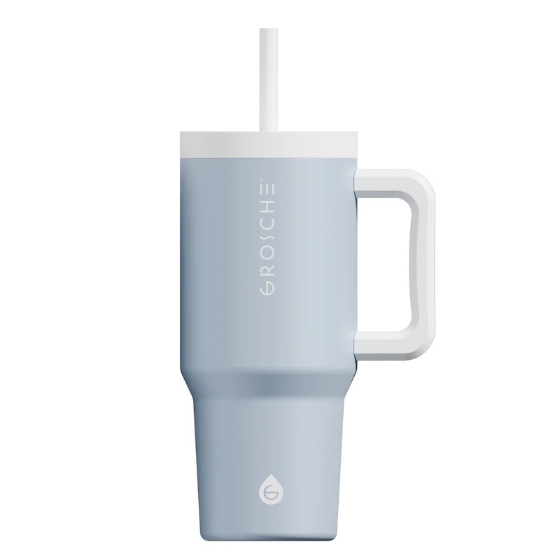 Canadian Ethical Brands Grosche Aspen 32 oz tumbler in sky blue on a dock