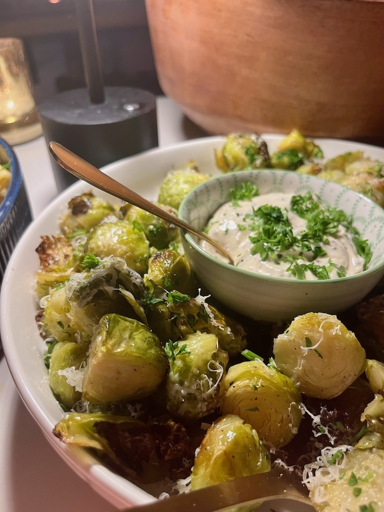 Roasted Brussels sprouts served at Evermore Charcuterie during our Crystal Beach Ontario winter getaway