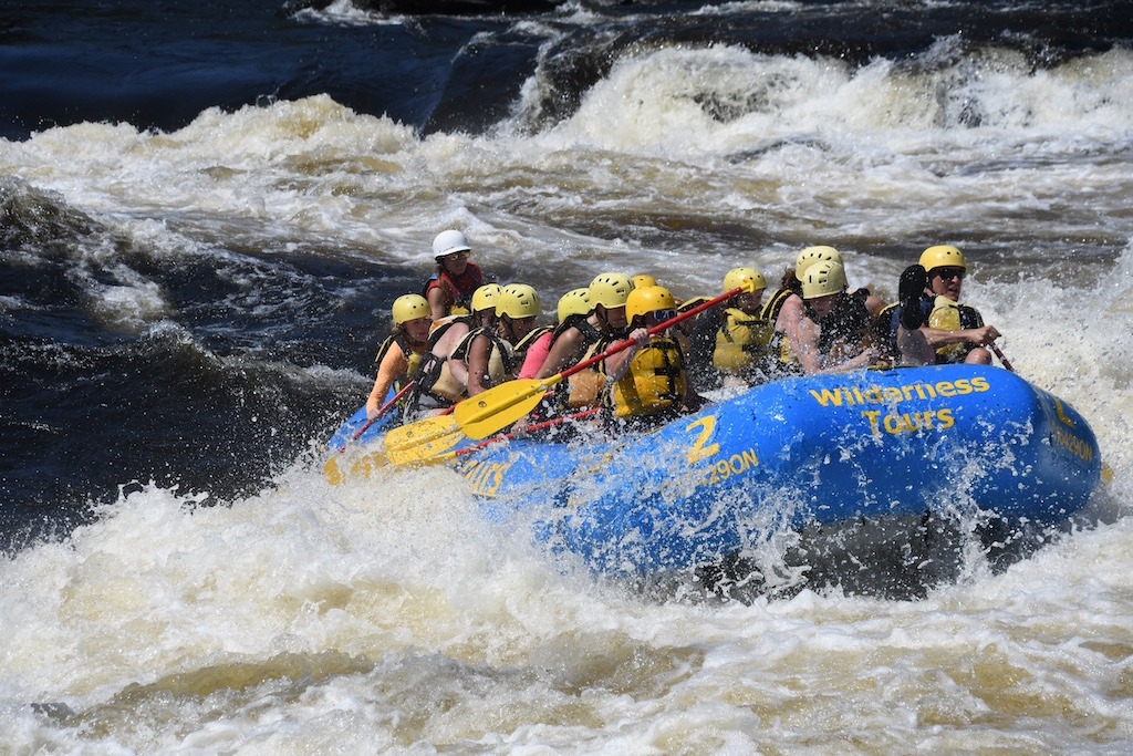 women white water rafting with Wilderness Tours in Ontario