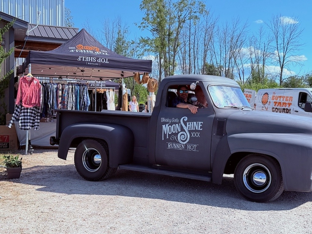 Top Shelf Distillers Perth Ontario moonshine truck at the Lanark County distillery