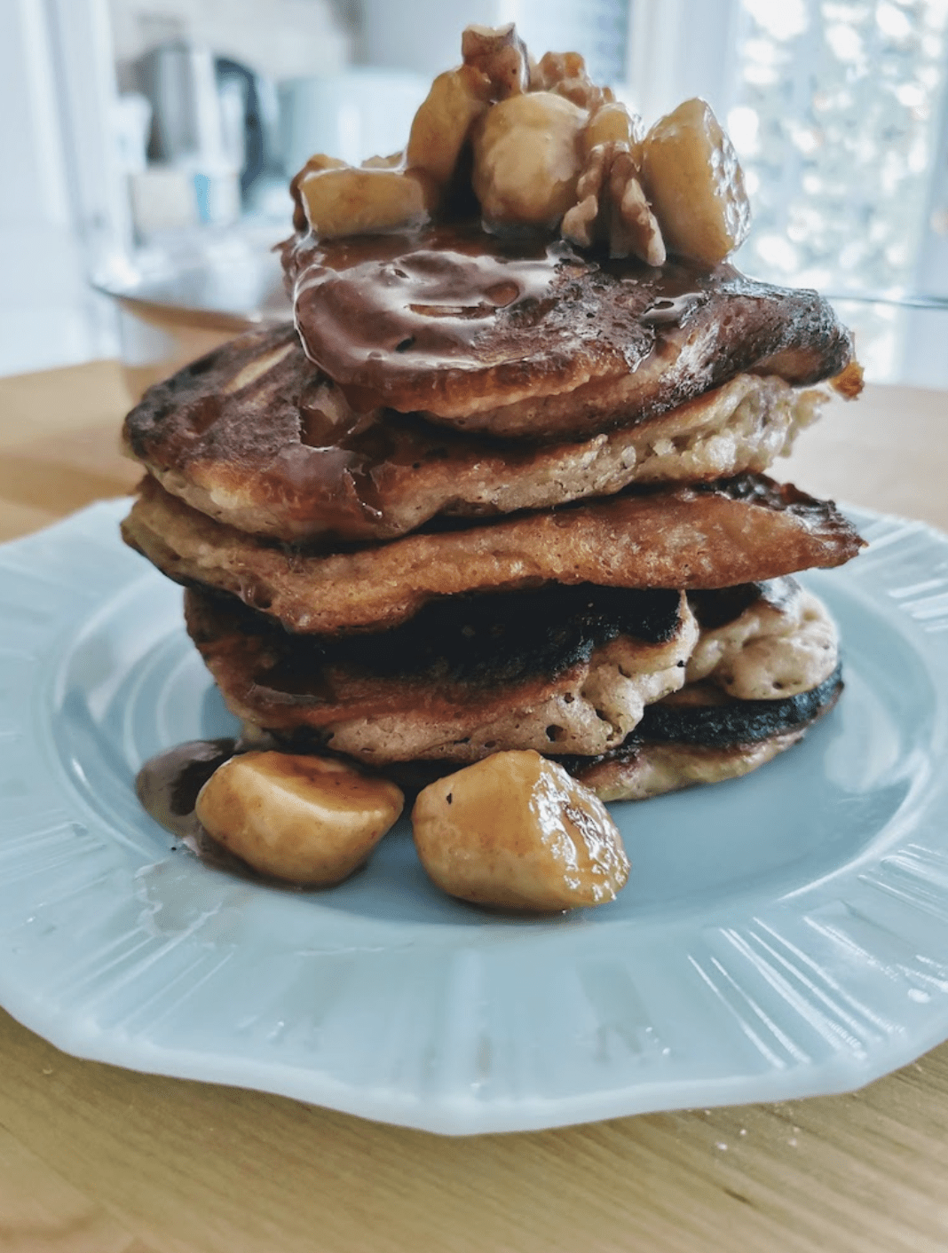 Banana Walnut Pancakes with Caramelized Banana Topping