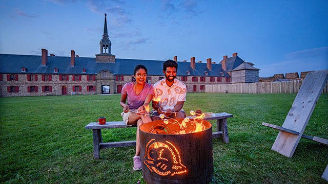Camping inside the Fortress of Louisbourg at night under the stars