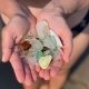 Sea glass Cape Breton haul held over the shoreline at Florence Beach