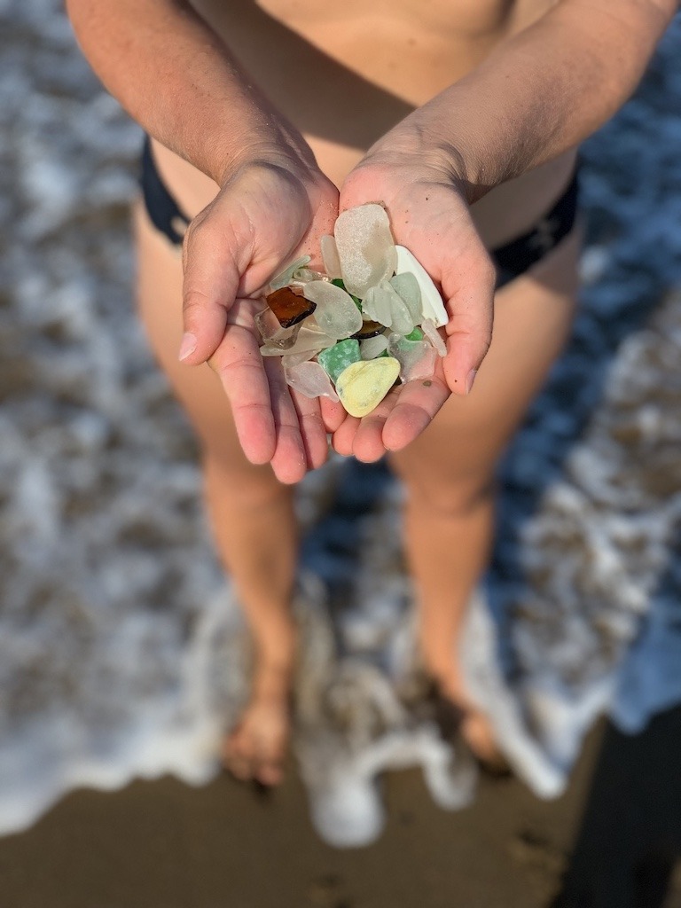 Handful of sea glass Cape Breton finds from Florence Beach